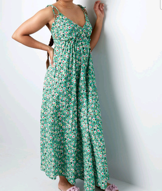 Robe longue florale summer verte