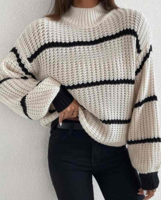 Pull à rayures beige