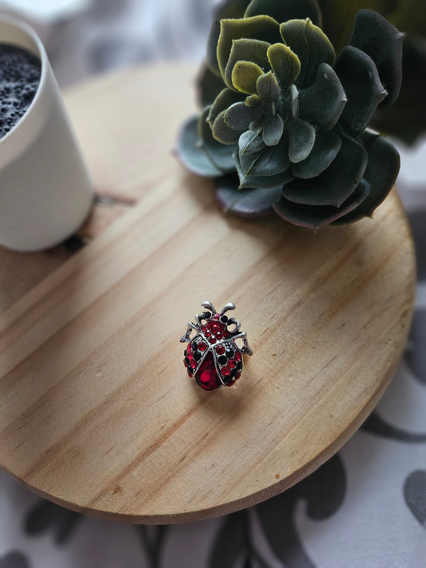 Bijoux broche insecte , perle rouge,et noires